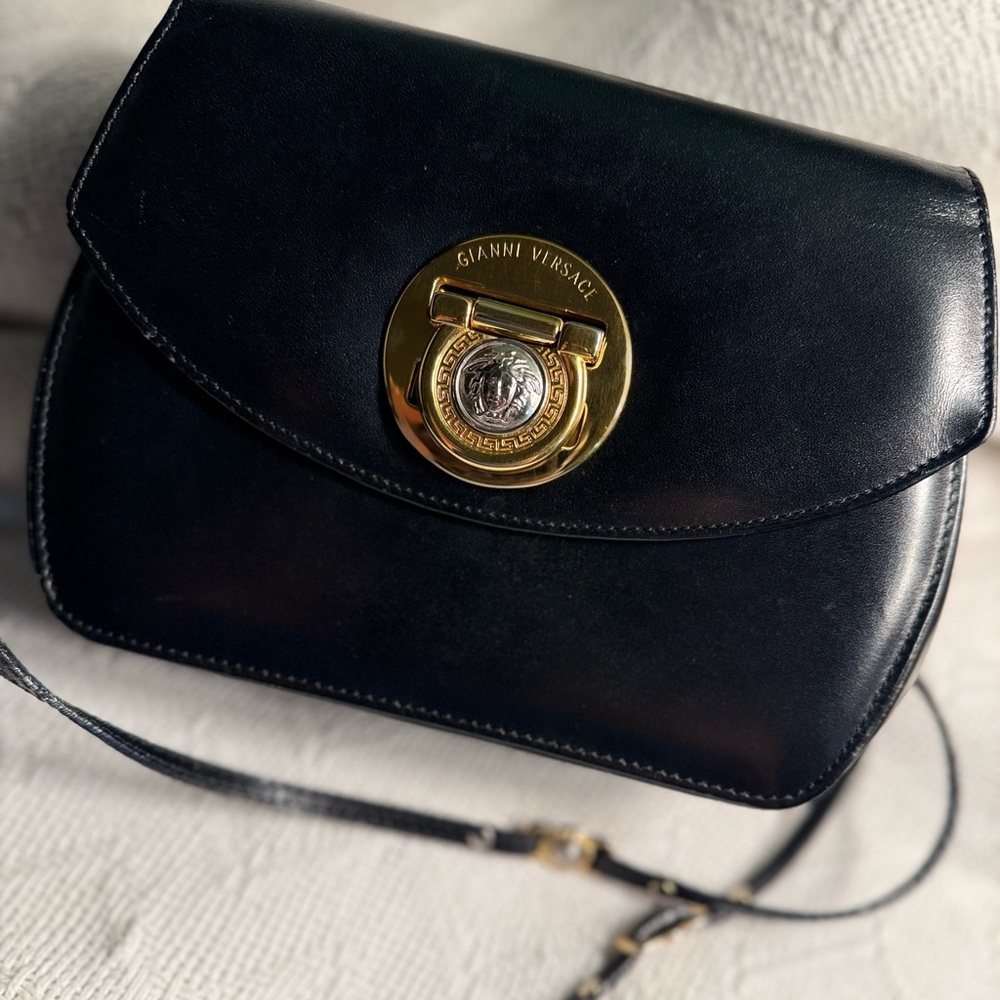 Versace Black Leather Crossbody Bag
